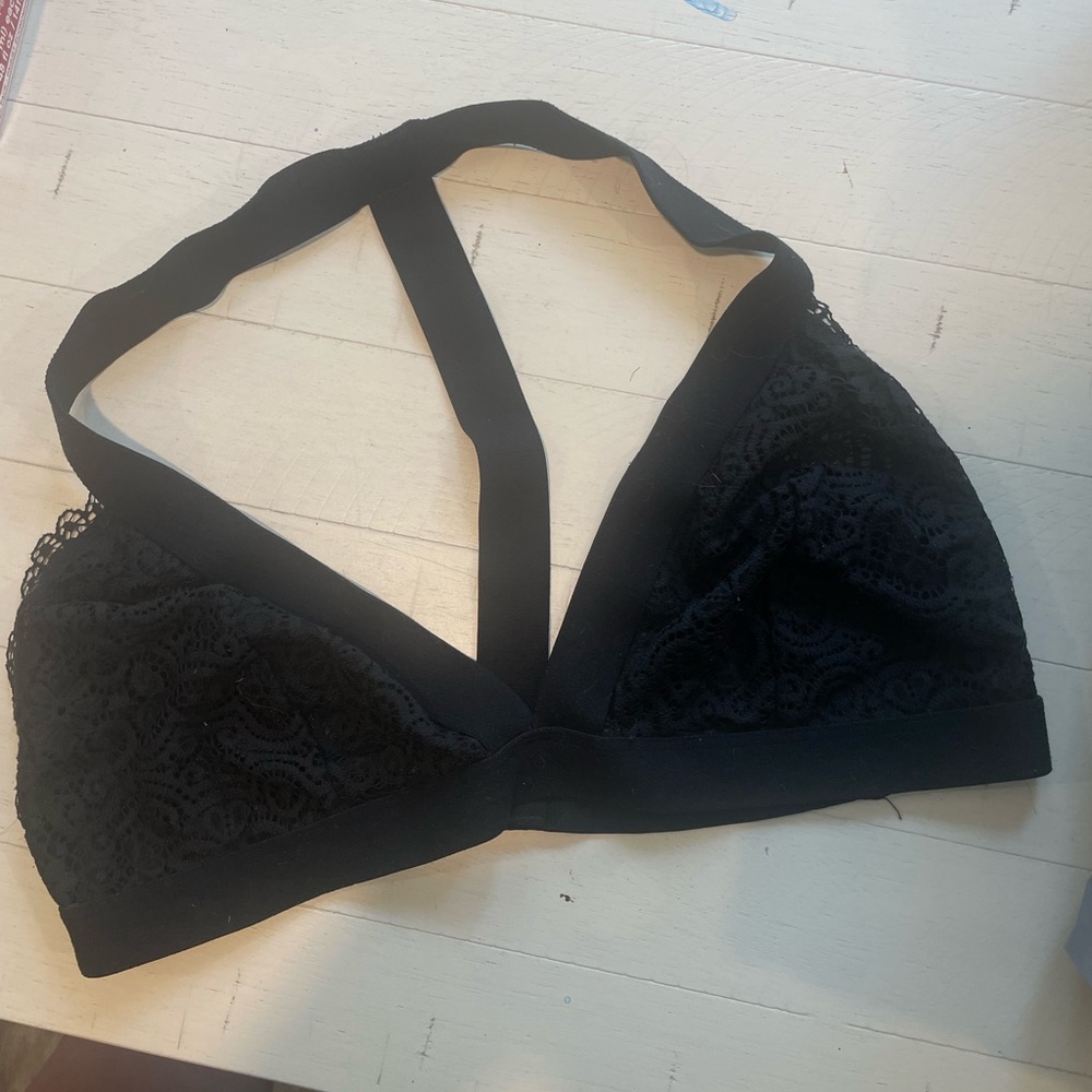 Sexy black lace halter bralette